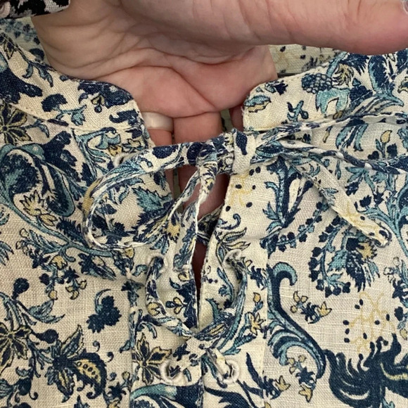 Faherty Salinas Floral Lace-up Linen Top blue 33764 - Picture 8 of 15